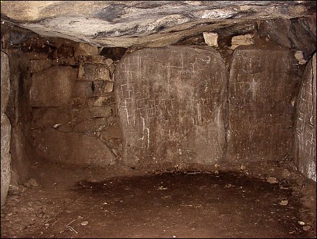 the end-chamber of the dolmen showing carved stones